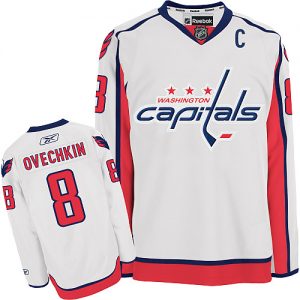 Barn NHL Washington Capitals Tröjor 8 Alex Ovechkin Authentic Vit Reebok Borta Ishockey Tröjor